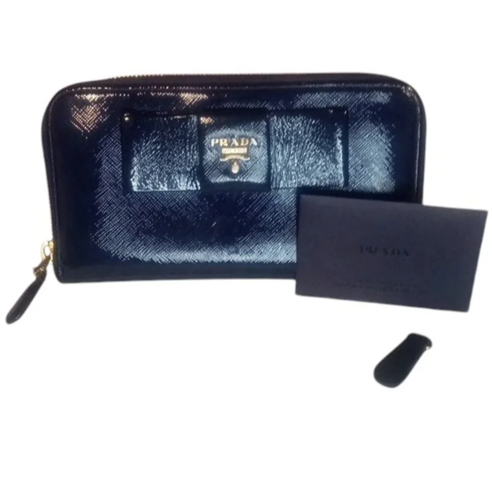 Prada | Saffiano | Royal Blue | Ribbon zip around wallet - Picture 8 of 9